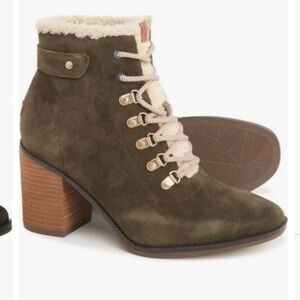 Olive green suede lace up booties